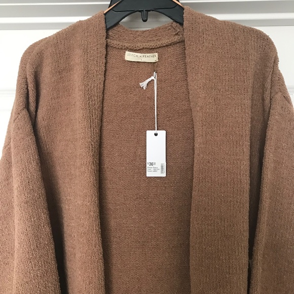 Stitch & Feather open front cardigan bishop sleeves camel color size large - Picture 2 of 14